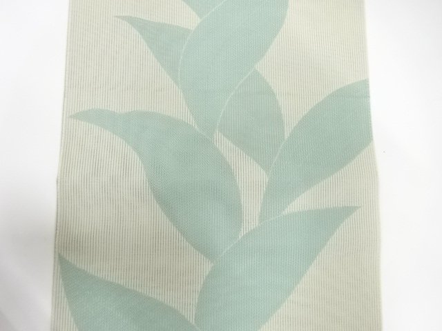  竪絽　葉模様織り出し　名古屋帯